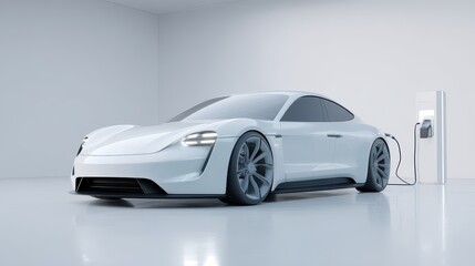 Sleek Electric Vehicle Charging in Minimalist Environment with Modern Design and Futuristic Aesthetic for Sustainable Transportation Concept
