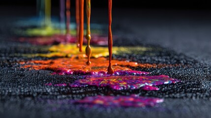 Vibrant Colorful Paint Dripping on Dark Surface Abstract Art Background