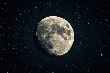 Close up moon landscape with falling stars in a night sky, close up moon landscape aerial with falling stars Photo background live wallpaper phone