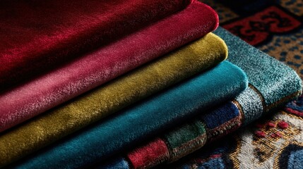 Luxurious Velvet Fabric Swatches in Vibrant Jewel Tones Rich Textures and Deep Colors for Interior Design Projects