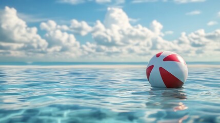 Red and white beach ball on water