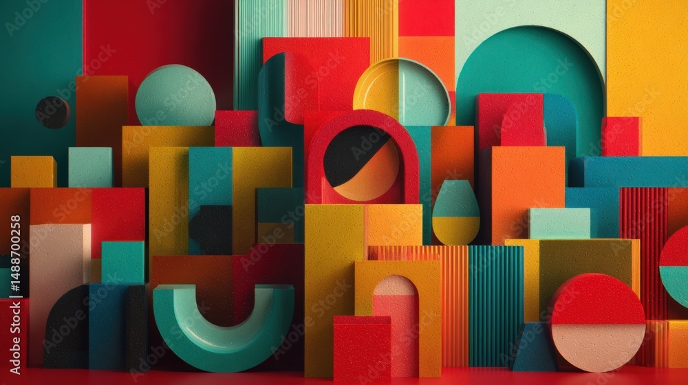 Poster abstract colorful geometric shapes background design modern art textures and 3d render