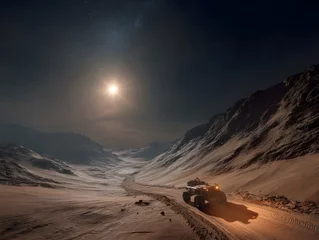 Selbstklebende Fototapeten Explore planetary landscapes with a solar flared rover traversing rusted iron plains in sci-fi mission © Sekai