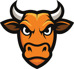 mascot logo of fierce cow head vector art illustration.