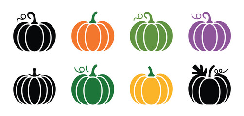 Collection of Colorful Autumn Pumpkins Vector Icons