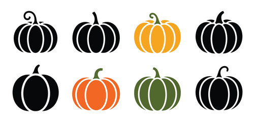 Collection of Simple Pumpkin Icons in Various Colors