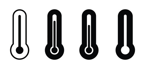 Set of Four Simple Thermometer Icons Black and White