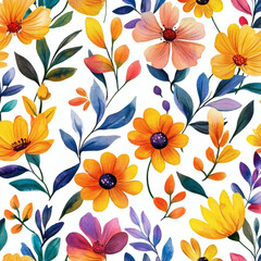 Vibrant Watercolor Floral Pattern - Yellow, Pink, and Blue Flowers