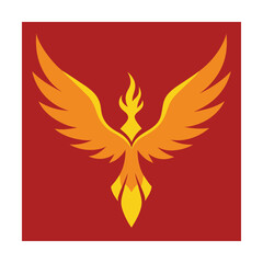 Fototapeta premium Abstract phoenix bird symbol in bold colors representing rebirth and strength on red background