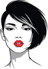 Elegant Woman Portrait Black Hair Red Lips Digital Art

