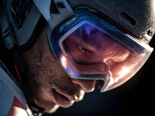 Fototapeta premium High performance ski jumping helmet features adjustable strap and chin guard for professional athlete safety