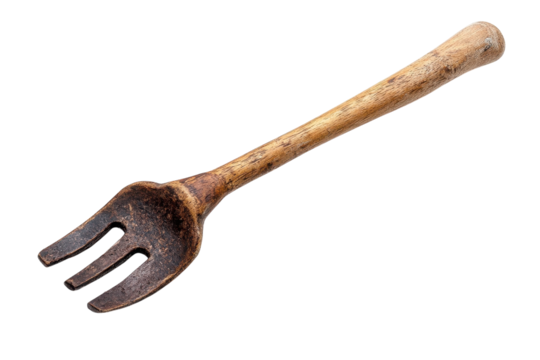Rustic charm of a weathered wooden fork a tangible connection to simpler times evoking on transparent background