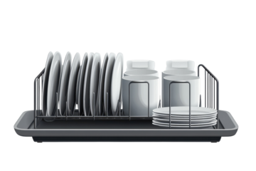 Sparkling clean dishes freshly washed and arranged to dry a testament to cleanliness and order on transparent background