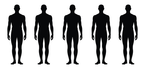 Five Male Body Silhouettes Front and Back Views