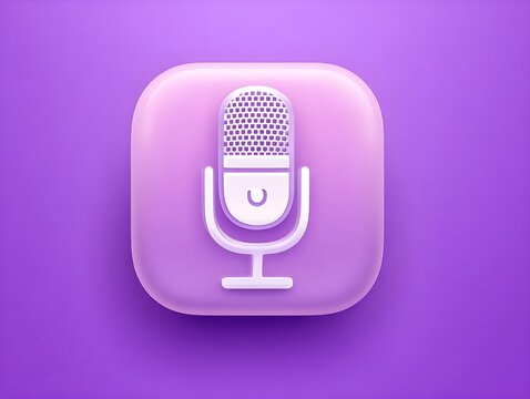 Plum skeuomorphic microphone icon on dynamic gradient background delivers retro audio branding vivid color appeal