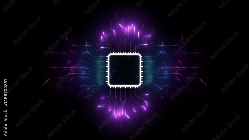 Poster computer processors cpu. motherboard digital chip. tech science background. futuristic glowing elect