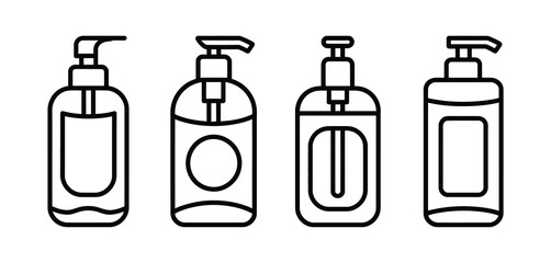 Four Different Pump Bottle Designs Line Art Icons