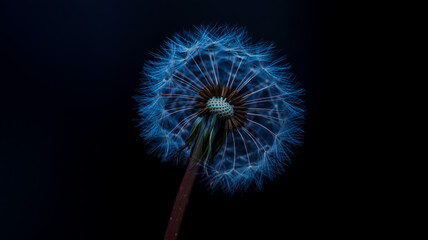 Fototapeta premium A macro photograph of a dandelion seed head against a pure black background
