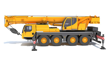 Mobile Crane Construction Vehicle 3D rendering on white background