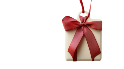 Elegant gift tag adorned with a red ribbon showcasing a classic design suitable for various celebrations and occasions
