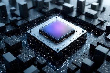 Surreal scene with identical humanoid mannequins in blue light forming eerie crowd.