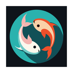 Minimalist vector illustration of two koi fish swimming in a circular formation representing harmony