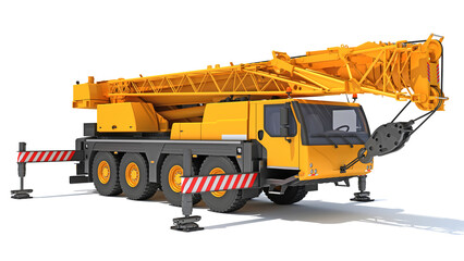 Mobile Crane Construction Vehicle 3D rendering on white background