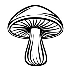 A detailed illustration of a single mushroom, showcasing its cap and stem with precise lines, creating a classic and clean design.