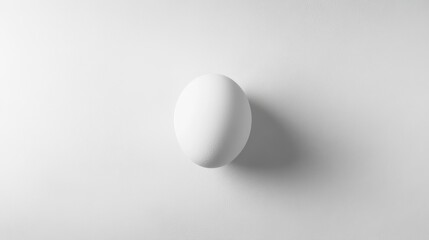 Single white egg on white background, minimalist photography.