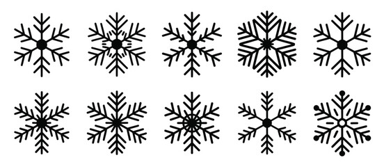 Ten Unique Black Snowflake Icons Winter Holiday Design Elements