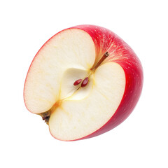 Fresh red apple slice cut in half isolated on a clean Transparent background showcasing natural texture and seeds, Red apple fruit slice cut isolated on PNG background