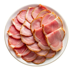 Overhead View of Sliced Cooked Ham on a White Plate for Serving