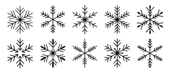 Ten Unique Black Snowflake Designs Winter Holiday Icons