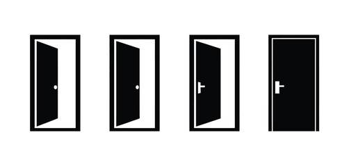 Four Different Door Icons Open Closed Ajar Graphic Design
