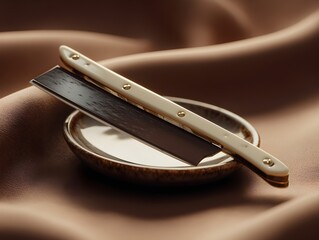 Cream Ceramic Straight Razor Resting On Smooth Cocoa Surface For Luxurious Precision Grooming Experience