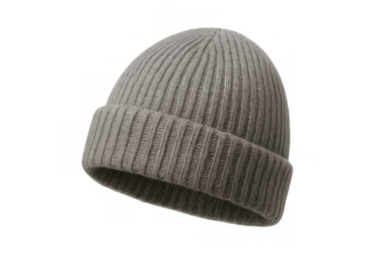 Knitted gray beanie providing cozy winter protection against chilly temperatures