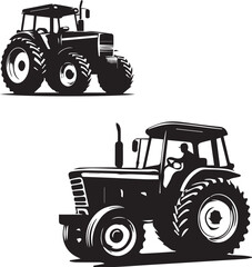 Tractor Silhouette Vector Set – Farm Machinery Outlines and Agricultural Vehicle Illustrations for Rural, Farming, and Equipment Design Projects