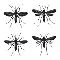 set of black silhouettes of insects