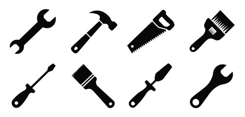 Collection of Black and White Tool Icons