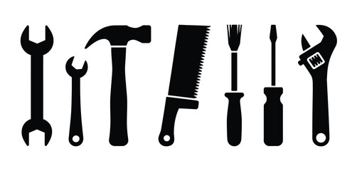 Collection of Black and White Tool Icons