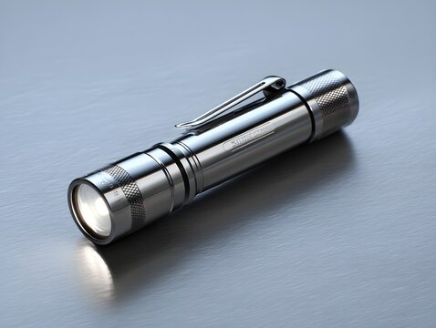 Chrome plated pocket torch on smooth lavender backdrop illuminates toolshed tasks with portable precision lighting