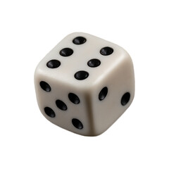 White dice showing six dots on a clean white background. Symbol of luck, gaming, chance, and decision making. Ideal for casino, gambling, probability, and board game concepts.