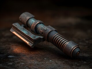 Obraz premium Achieve Precise Styling with a Copper-Coil Heated Razor on a Dark Rust-Patina Surface Providing Precision