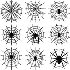 Obraz premium Spider Web Silhouette Set – Halloween Spider Net Vector Collection Creepy Spider Net Icons in Black Silhouette | Happy Halloween Design 