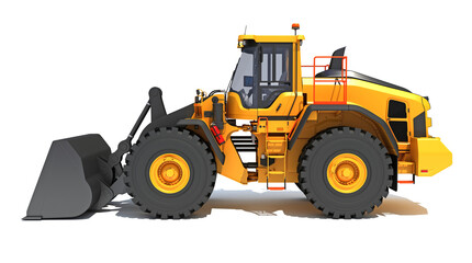 Wheel Dozer heavy construction machinery 3D rendering on white background