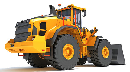 Wheel Dozer heavy construction machinery 3D rendering on white background