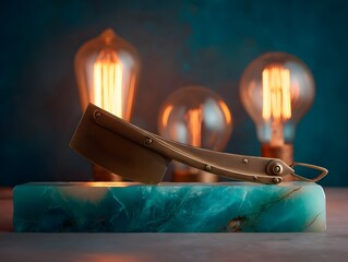 Luxury Bronze-Plated Straight Razor Resting on Smooth Jade Background Delivering Classic, Durable, Timeless Shaving Precision