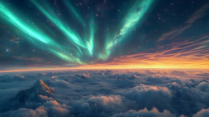 Breathtaking Aurora Borealis Over Mountain Peaks at Dusk
