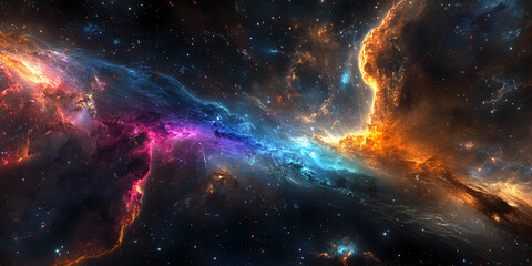 Vibrant Cosmic Nebula with Swirling Colors and Starry Background