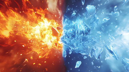 Explosive Clash of Fire and Ice with Dramatic Visual Elements